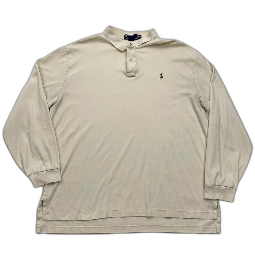 Polo Ralph Lauren Polo Shirt Mens 2XL Beige Long Sleeve Cotton Classic Preppy